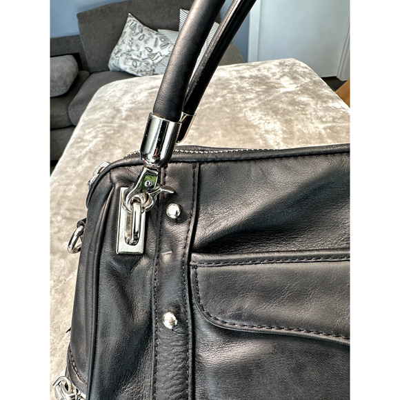 Rebecca Minkoff Cupid Black Leather Silver Hardware Satchel Handbag Crossbody - Picture 4 of 10